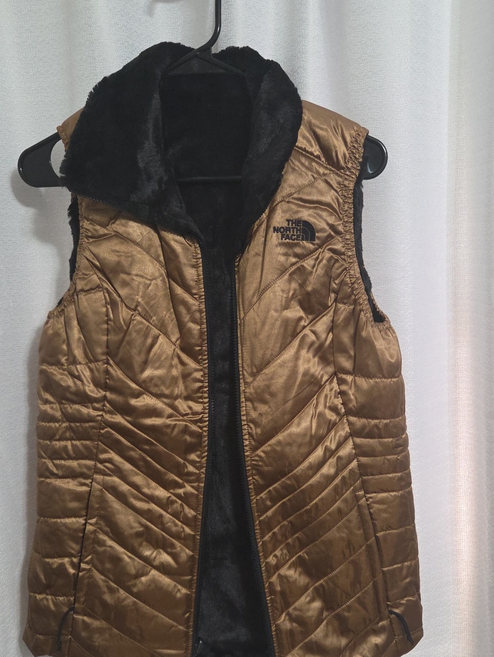 The North Face Brown Quilted Vest with Black Faux Fur Trim
